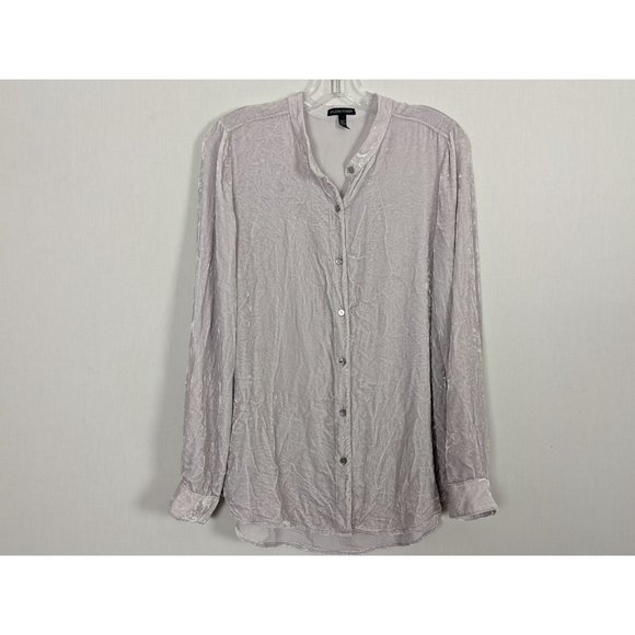 Eileen Fisher light purple‎ velvet long sleeve button up high low blouse sz S/P - Picture 6 of 9